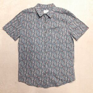 Mutual Weave Mens SS Floral Print Button Shirt Sz.M/Dark Turquoise/Linen Cotton